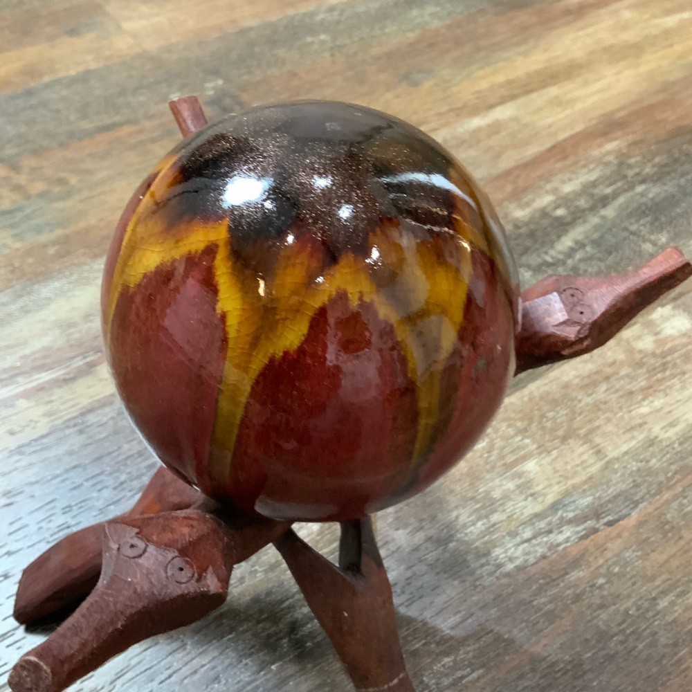 Vintage Mid-Century Art Pottery Sphere with a Drip Glaze Finish